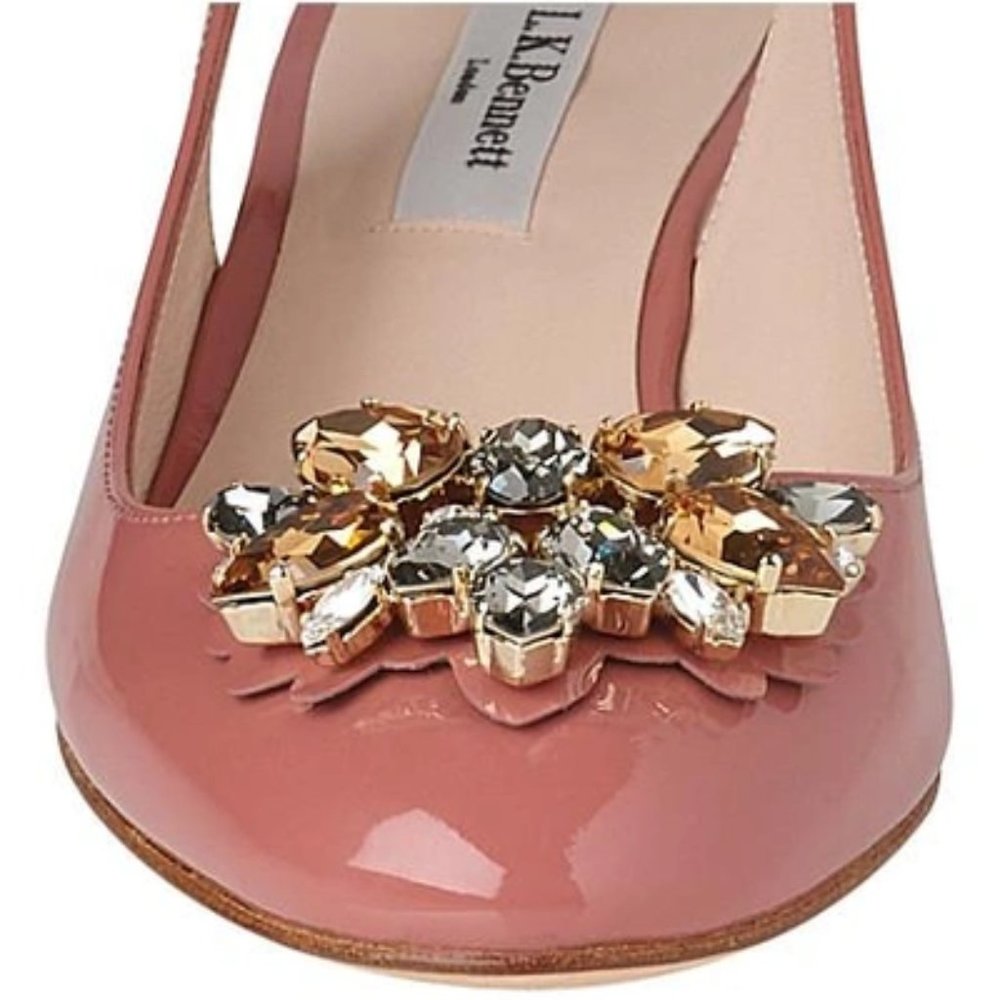 L.K.Bennett Elvira Patented Slingback Courts In Dark Pink, 7.5 US, 1.5" Heels